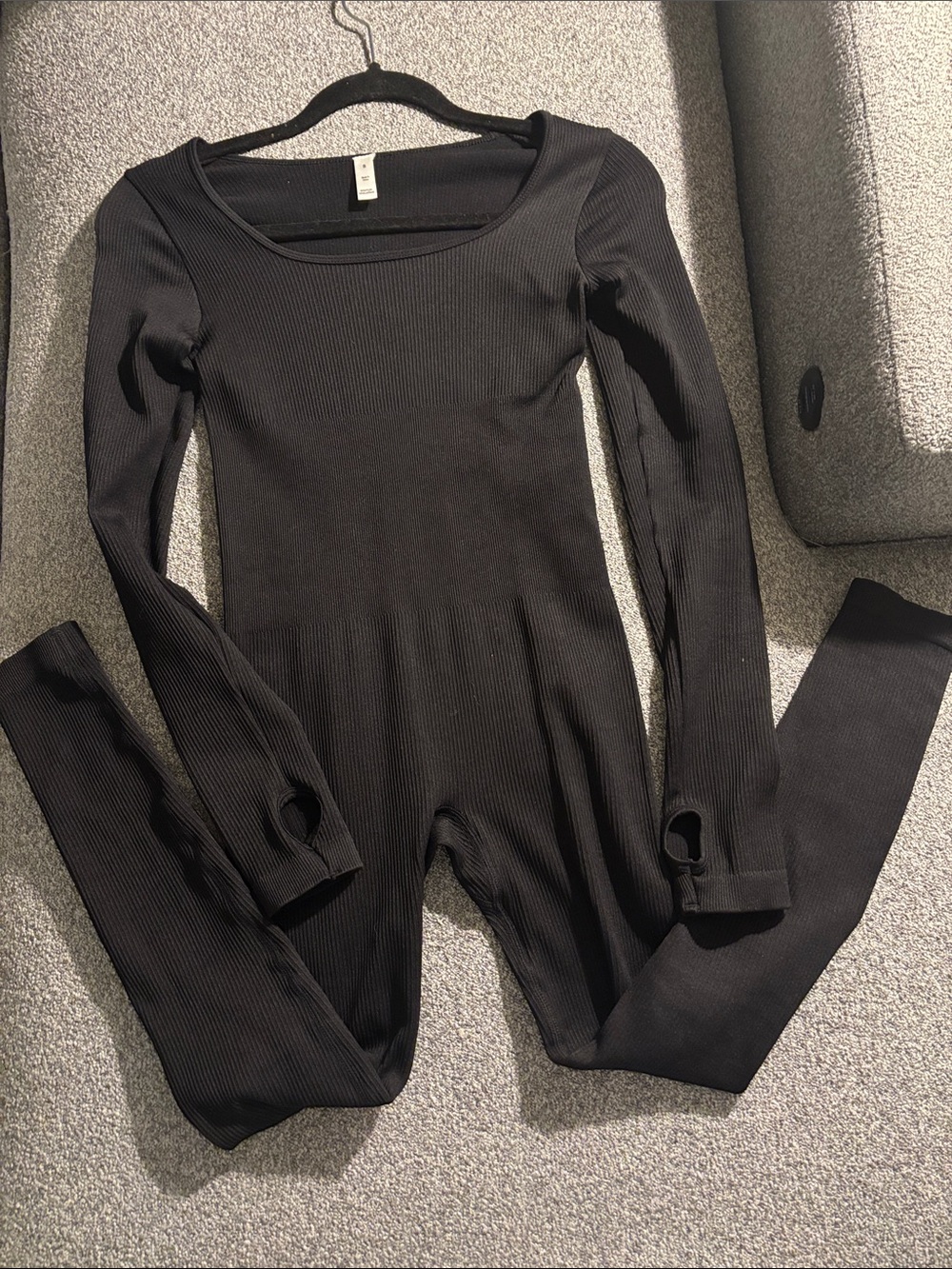 Ribbed Long-Sleeve Black Jumpsuit